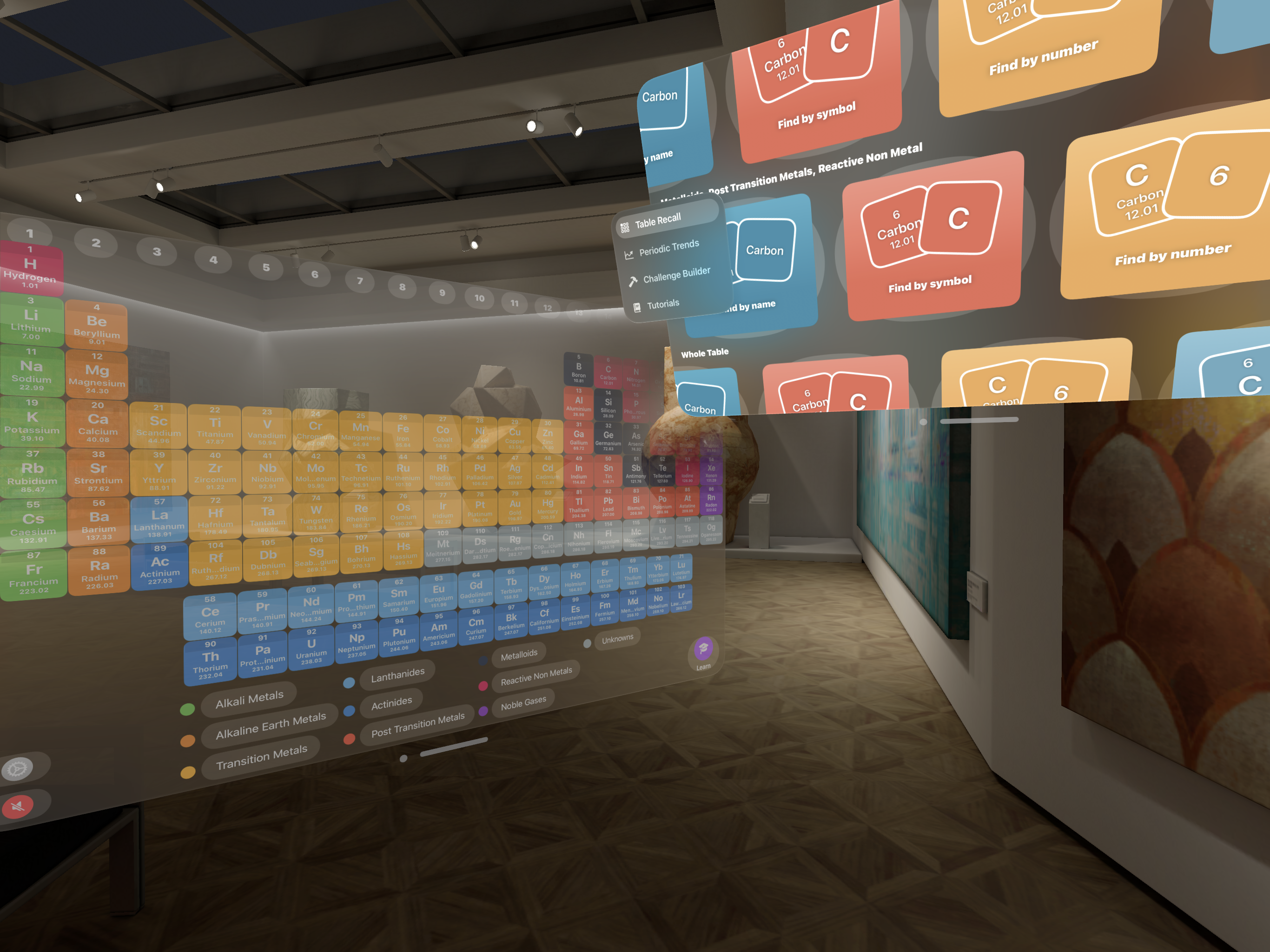 Atomdash chemistry tutor running in the Apple Vision Pro simulator